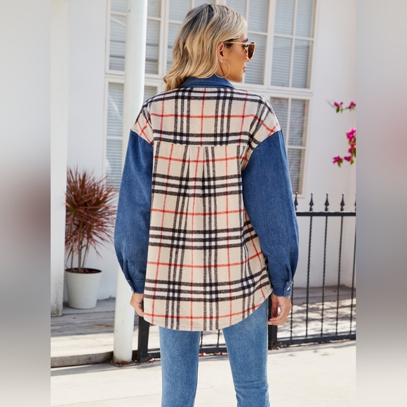 Plaid Long Sleeve Denim Jacket - Picture 4 of 9